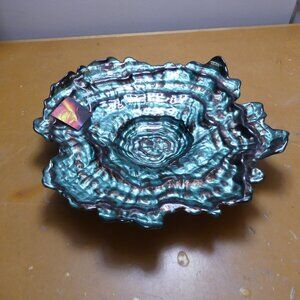 Opalescent Art Glass Abalone Oyster Shape Art Glass Center Piece Bowl